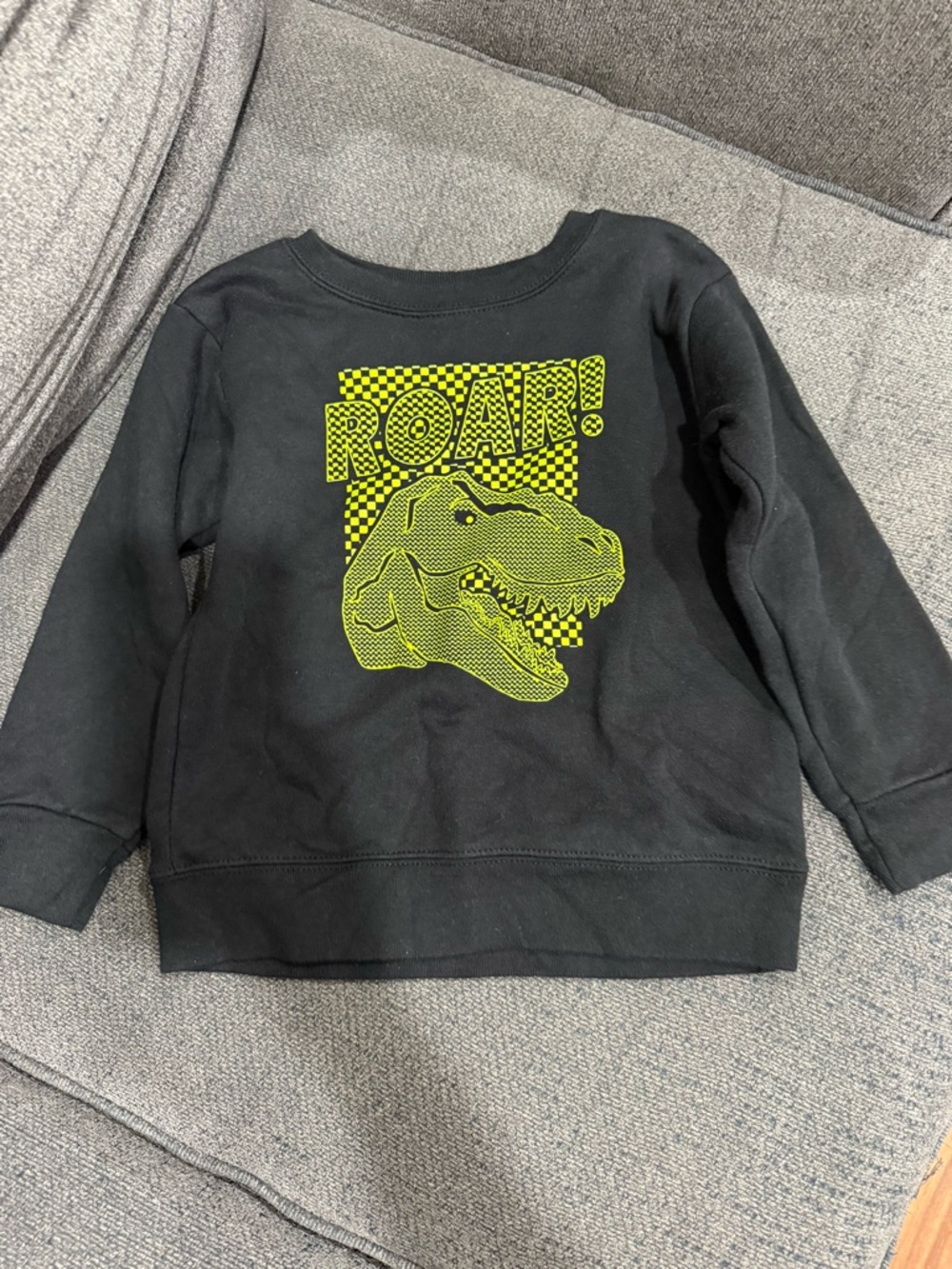 Garanimals Black Sweatshirt with Neon Yellow Dino ROAR Graphic